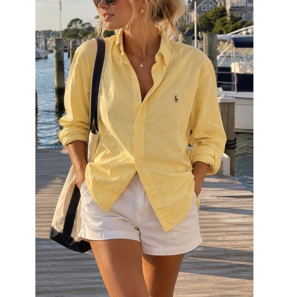 Polo Ralph Lauren Men's Yellow Button Down Shirt Classic Fit Garment Dyed- XS